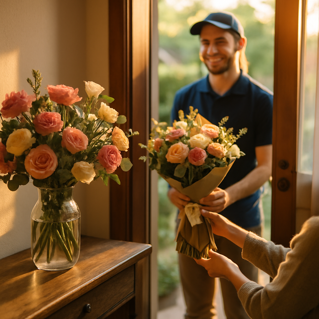 A vibrant arrangement of fresh flowers and indoor plants showcasing color and texture